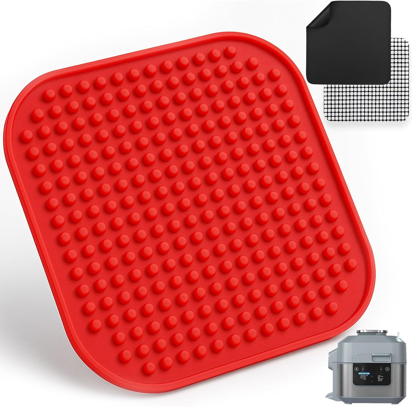 Air Fryer Liners Set of 3 with Silicone Mat, Heat Resistant Mats for Air Fryer Compatible with Dreo, Dash, Philips, Emeril Lagasse + more, Air Fryer Liners Replacement Reusable Mats