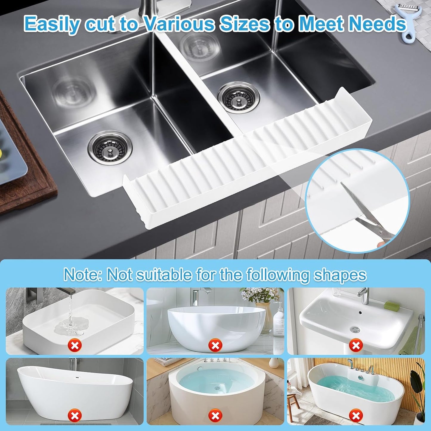 Silicone Faucet Splash Guard 4" x 30", Faucet Water Catcher Mat, Longer Silicone Sink Mat for Kitchen, Bathroom, Laundry Room, Farmhouse for Quartz Kitchen Sink（Gray）