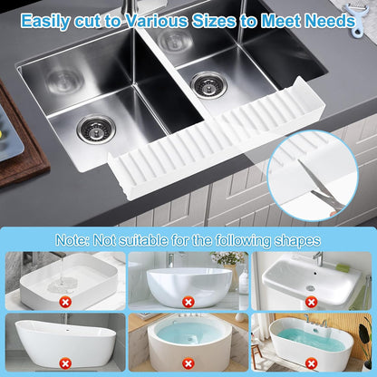 Silicone Faucet Splash Guard 4" x 30", Faucet Water Catcher Mat, Longer Silicone Sink Mat for Kitchen, Bathroom, Laundry Room, Farmhouse for Quartz Kitchen Sink（Gray）