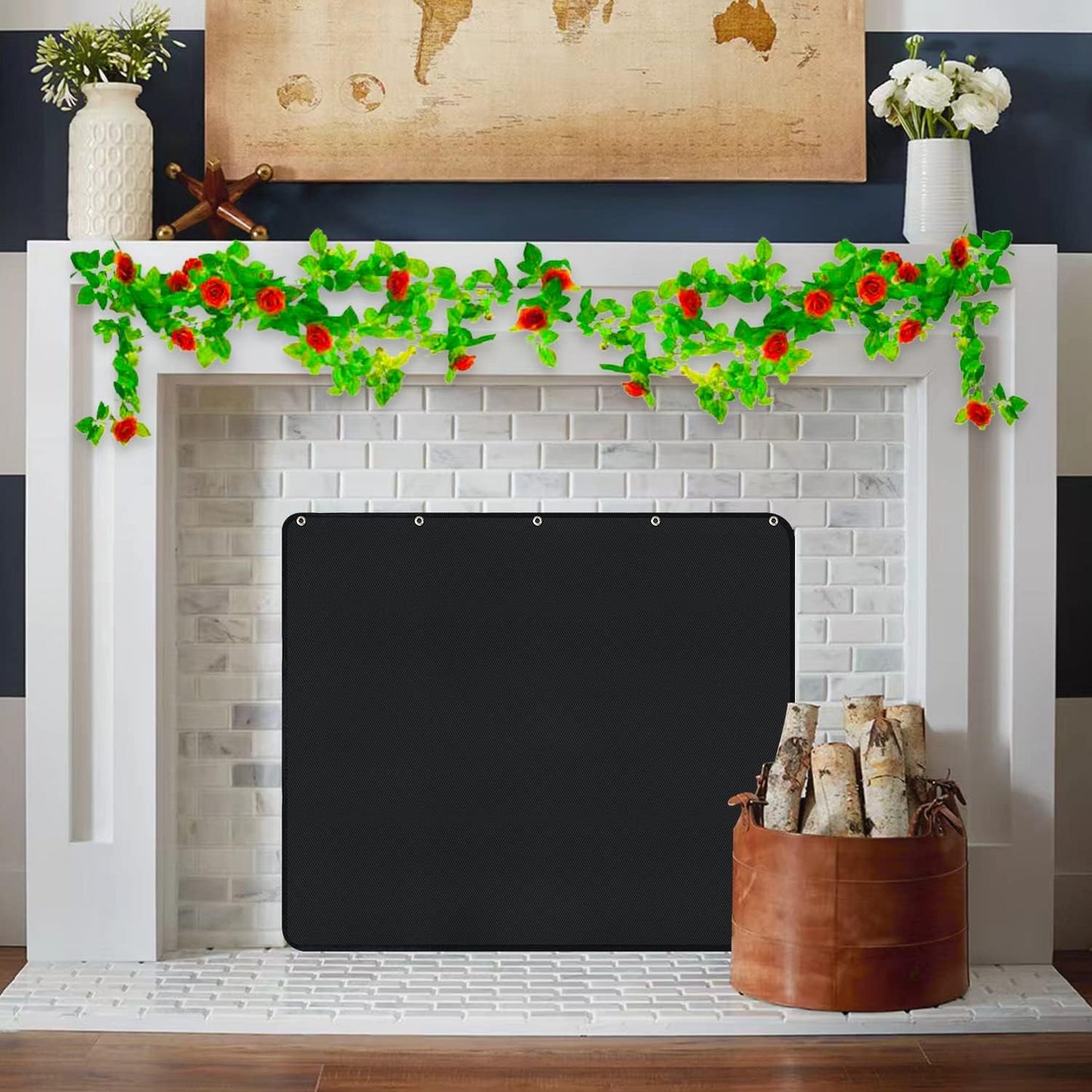Magnet Fireplace Cover, Black Color, (39" W x 32" H) | Fireplace Draft Blocker, Fireplace Blanket for Heat Loss, Flue Blocker, Cold Air Blocker, Draft Cover for Inside Fireplace