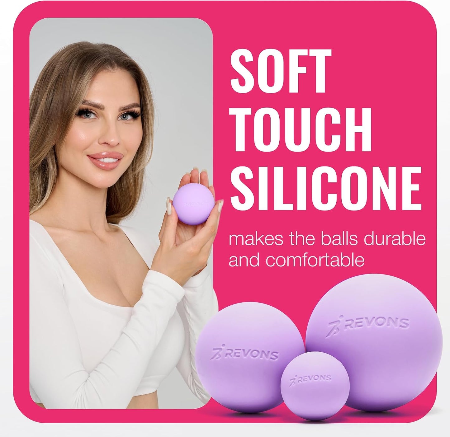 3 in 1 Massage Ball Set - Lacrosse Balls for Myofascial Release, Back Pain Relief, Face Fitness, Trigger Points, Yoga, Physical Therapy, Muscle Recovery and Soft Deep Tissue Massage (Pink)