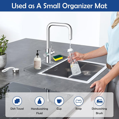 24"Longer Silicone Faucet Mat For Kitchen Sink Splash Guard Gray, 24"x5.5" | 7° Slope Snap Lock- Sink Faucet Mat Splash Guard Kitchen Sink Area Silicone Sink Water Splash Guard Behind Faucet