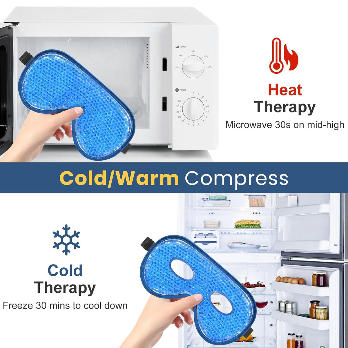 BeeVines Cooling Eye Mask, XL Jumbo Size Freezer Gel Eye Masks (2 Pack)
