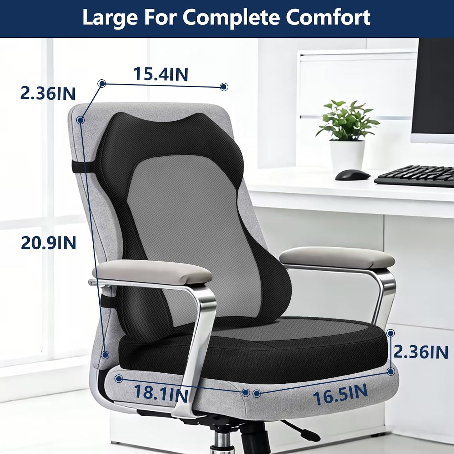 Seat Cushion,Lumbar Support Pillow for Office Chair,Ergonomic Memory Foam Back Support Pillow, High Density Foam Chair Cushion for Sciatica Pain Relief Coccyx Pad for Chair,Car,Desk,Black