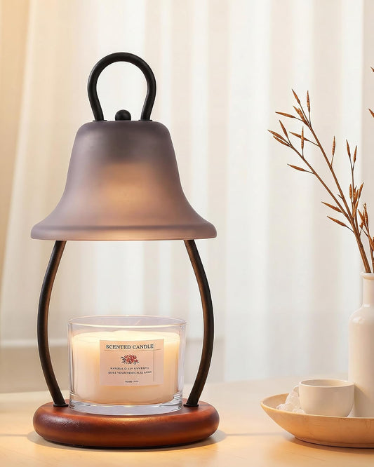 Candle Warmer Lamp with Timer, Dimmable, Adjustable Height, Black | 2 bulbs included, no flame needed, 1-year warranty, farmhouse or modern decor, for bedroom, kitchen, living room, gifting