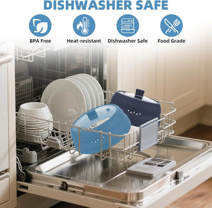Microwave Splatter Cover Glass Guard Lid with Collapsible Silicone for Food Pot Plate Cover 9.8 inch Dark Blue