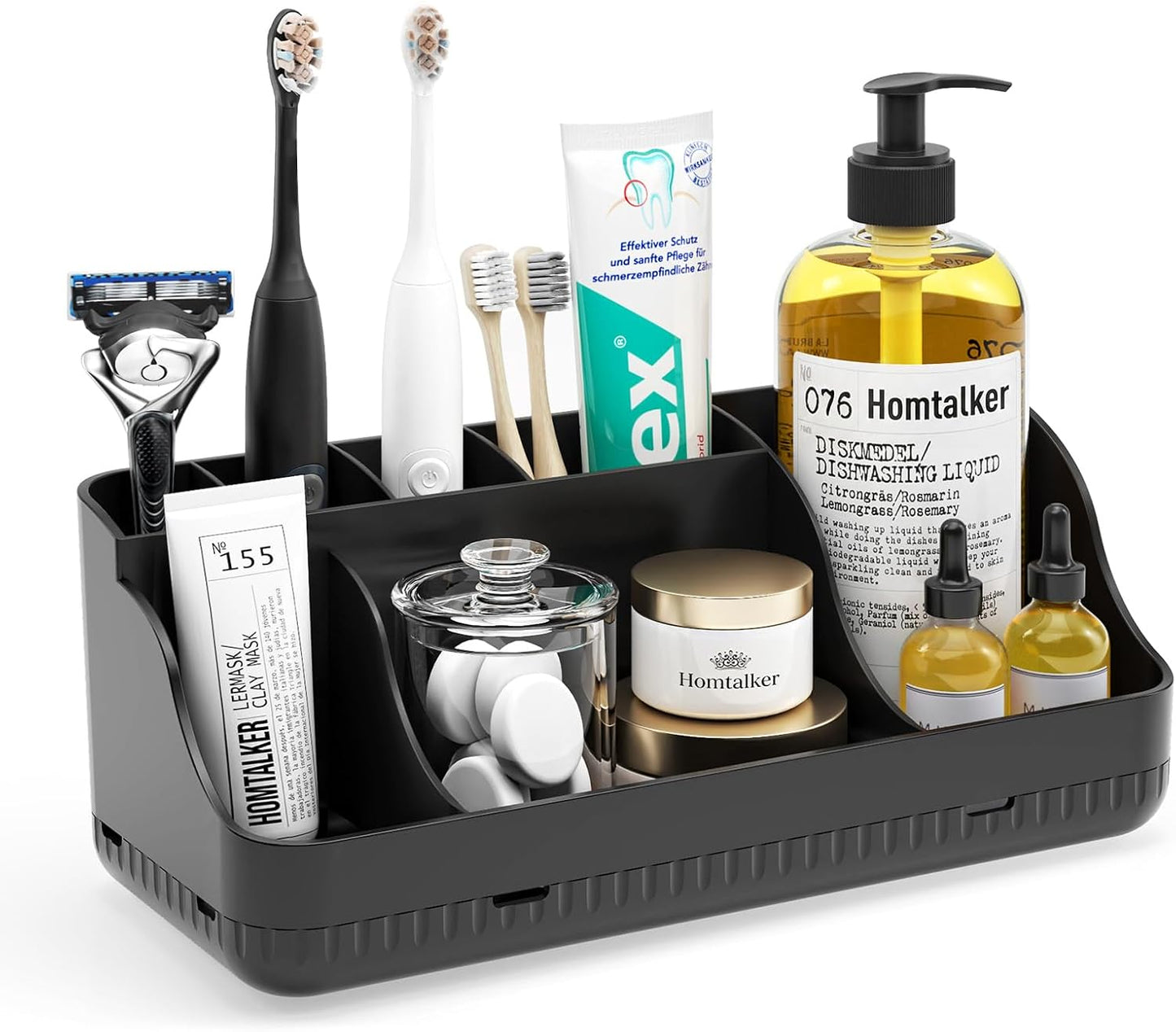 Bathroom Counter Organizer and Storage, 7 Slots Detachable Toothbrush Holders for Bathrooms, Anti-Slip Electric Toothbrush and Toothpaste Holder Countertop Vanity Organizer Accessories for Adults Kids