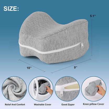 Knee Pillow for Side Sleepers Leg Memory Foam Pillow Side Sleeping Soothing Relief for Back, HIPS, Knees, Joints, Nerves and Muscle Discomfort Relief (Grey, Small)