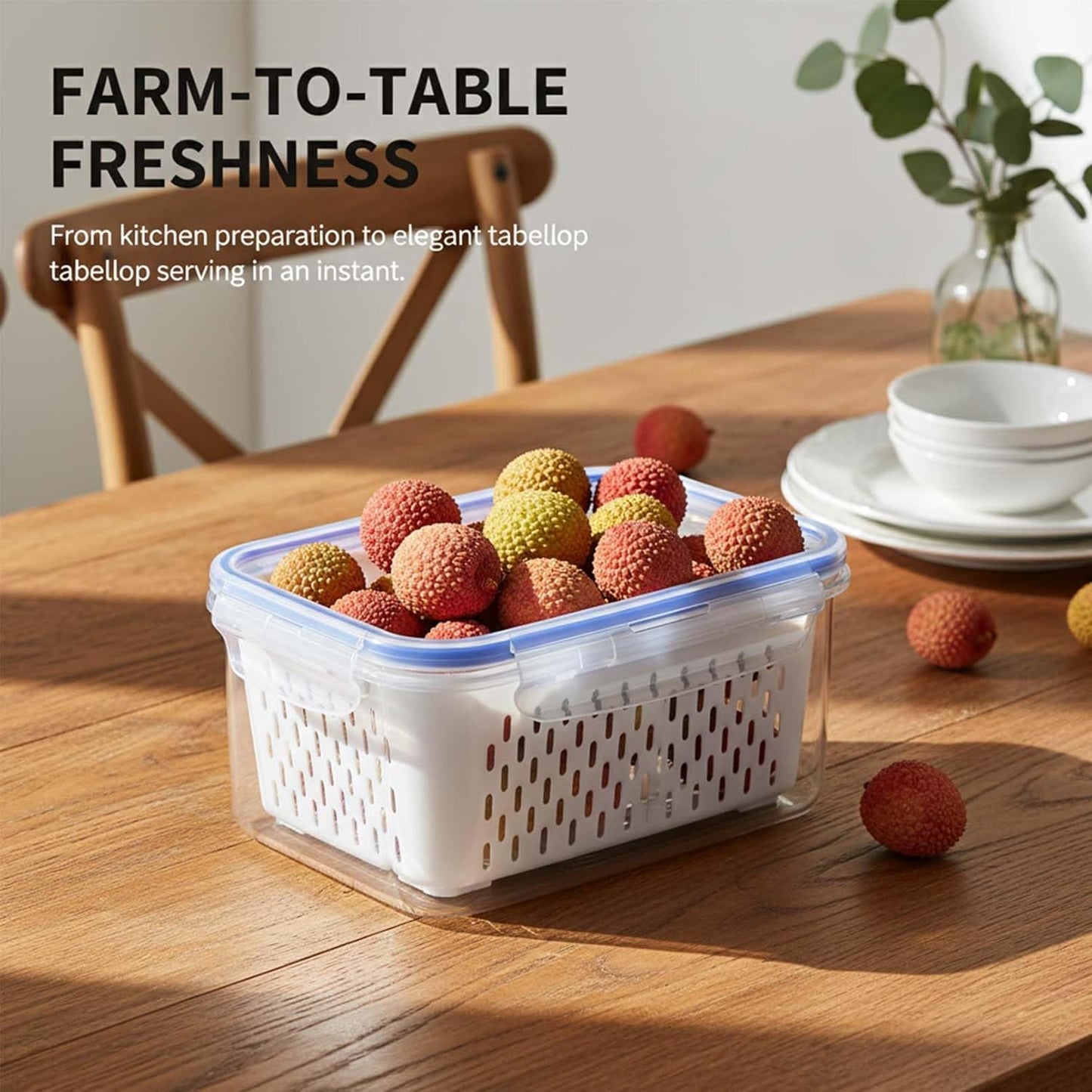 Fruit Storage Containers for Fridge with Removable Colander, Airtight Produce Storage Containers with Lids, Fridge Organizers and Storage for Berry, Fruit, Vegetables, Salad & Meal Prep (Gray, S+M+L)