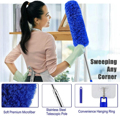 Retractable Gap Dust Cleaner Under Appliance Microfiber Duster Dust Brush with Extension Pole (36 to 49 inches) Cleaning Duster for Bed High Ceilings Furniture Bottom Household Gap Duster Gray