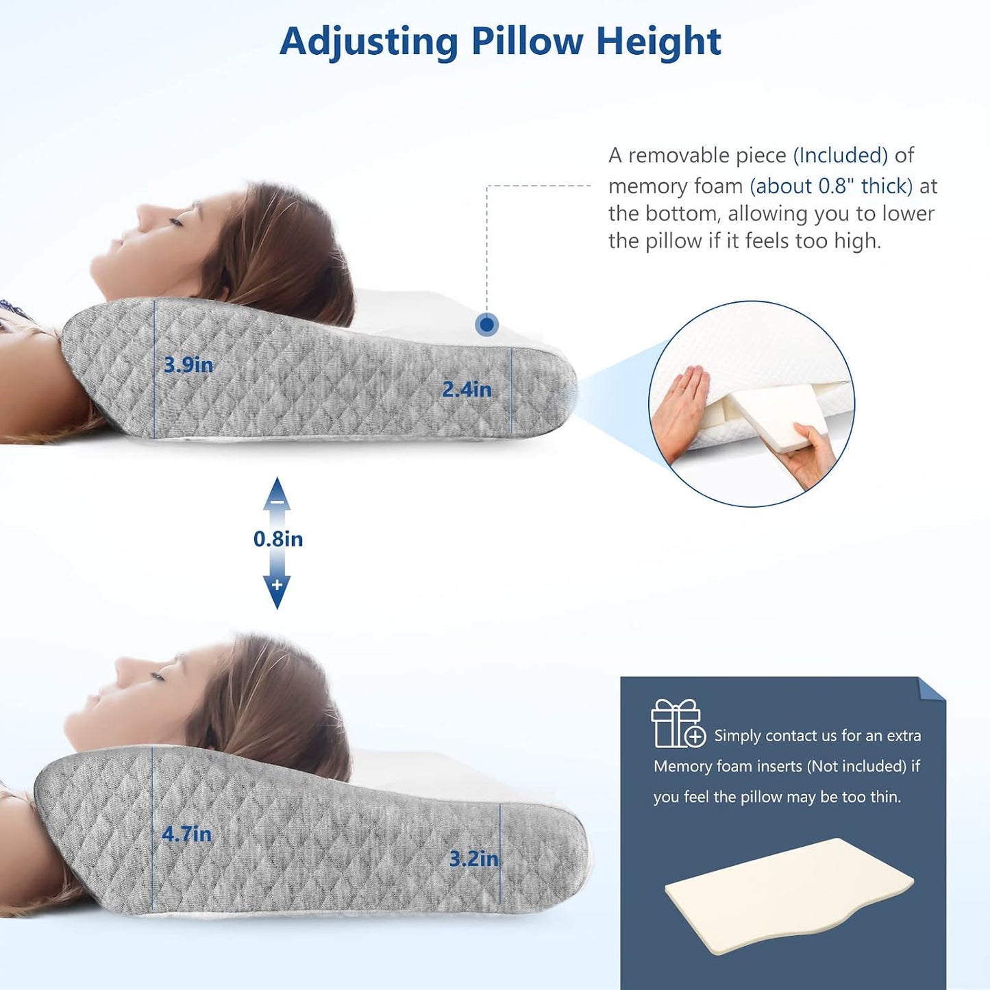 Memory Foam Pillow for Neck Pain Relief, Adjustable Orthopedic Ergonomic Cervical Pillow for Sleeping with Washable Cover, Bed Pillows for Side, Back, Stomach Sleepers