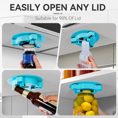 Jar Opener Bottle Opener for Seniors with Arthritis - Under Cabinet Jar Opener for Weak Hands, Rotary Lid Opener, Easy Twist-Off Lids for Jars & Bottles, Original Kitchen Gadgets (Red)