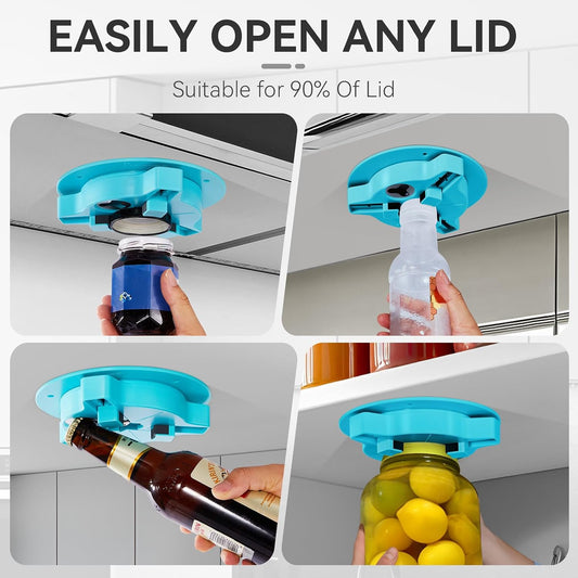 Jar Opener Bottle Opener for Seniors with Arthritis - Under Cabinet Jar Opener for Weak Hands, Rotary Lid Opener, Easy Twist-Off Lids for Jars & Bottles, Original Kitchen Gadgets (Red)