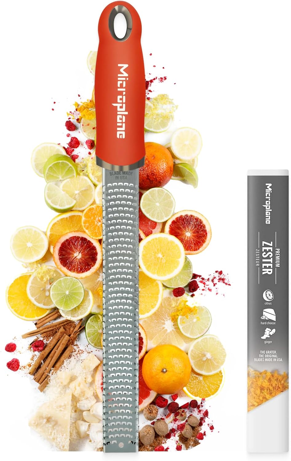 Premium Classic Series Zester - Lipstick Pink | Lemon Zester tool, Hard Cheese & Vegetable Grater | For Citrus, Parmesan Cheese, Garlic, Ginger, Nutmeg | Fine Stainless Steel Blade, Made in USA