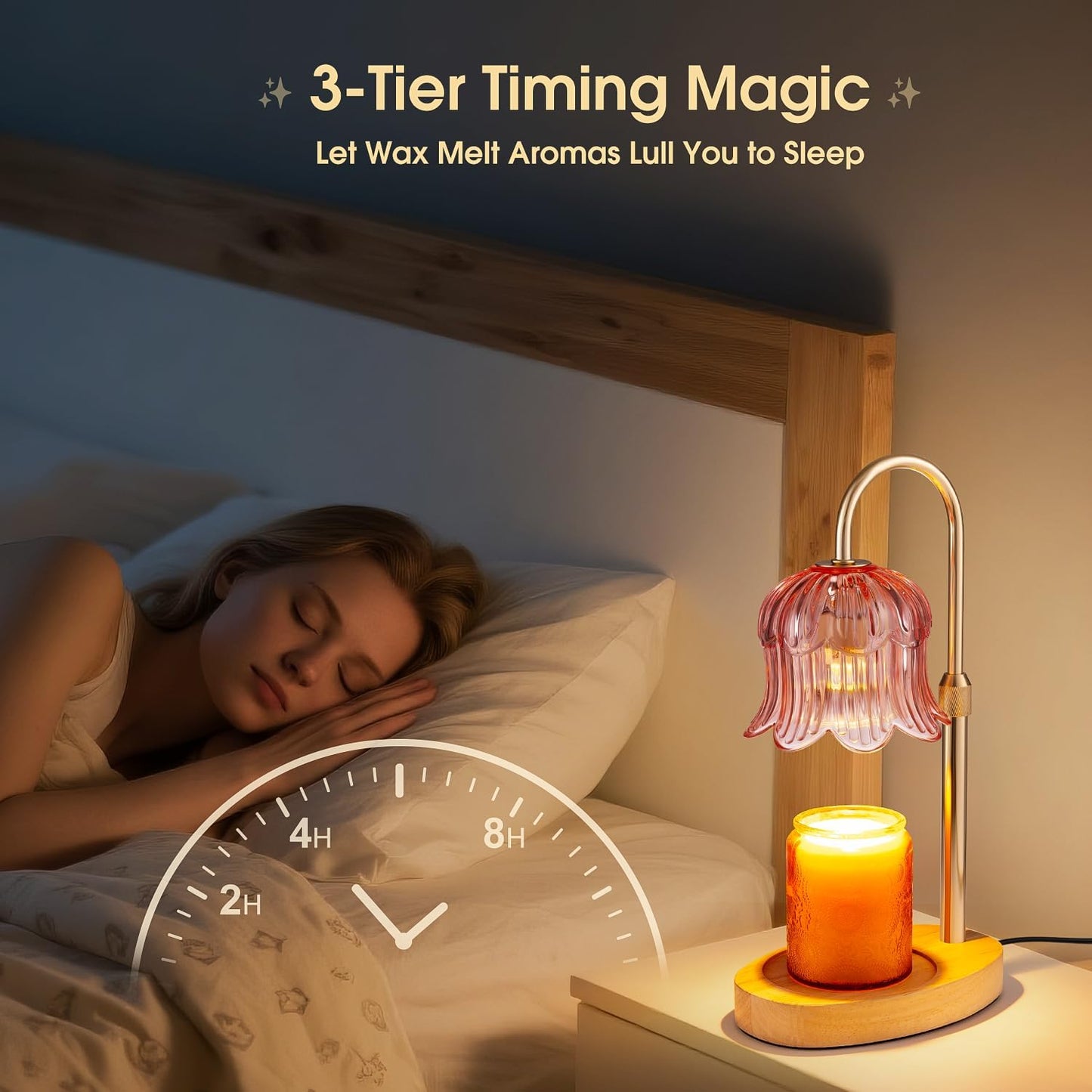 Candle Warmer Lamp Adjustable Timer - Electric Flower Glass Candles Light | Height Adjustable Dimmable Vintage Base Modern Wax Candles Jar Top Warmers Wax Melts Birthday Women Mom House Warming Gifts