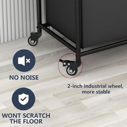 LINZINAR 3 Section Laundry Hamper, Black Laundry Basket 135L Laundry Sorter | Laundry Room Organization with Heavy Duty Rolling Lockable Wheels and Removable Bag, Bedroom Laundry Cart for Clothes Storage