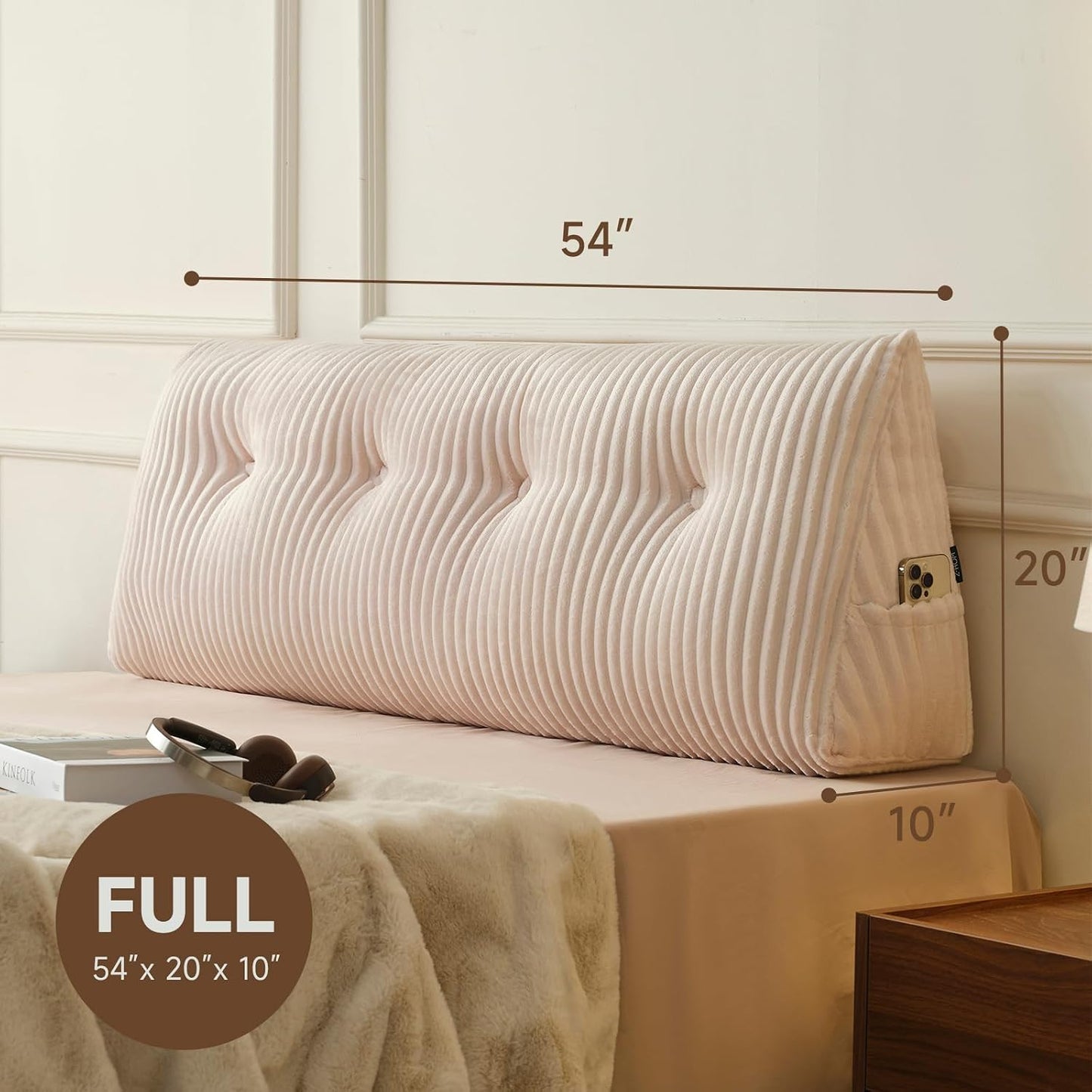 Z-hom Headboard Pillow, Wedge Backrest Cushion, Queen Size,NO Roll Pillow | Grey Triangular Backrest Cushion Equipped,NO Roll Pillow,Ideal for Reading,Sitting Up in Bed&Filling Headboard Gaps