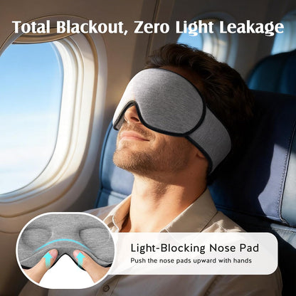 YFONG Sleep Mask for Side Sleepers Women Men, Soft & Breathable Bamboo Viscose Eye Mask for Sleeping, 100% Blackout 3D Eye Cover, Wider Adjustable Hook & Loop Straps for Ultra Comfort, Light Gray