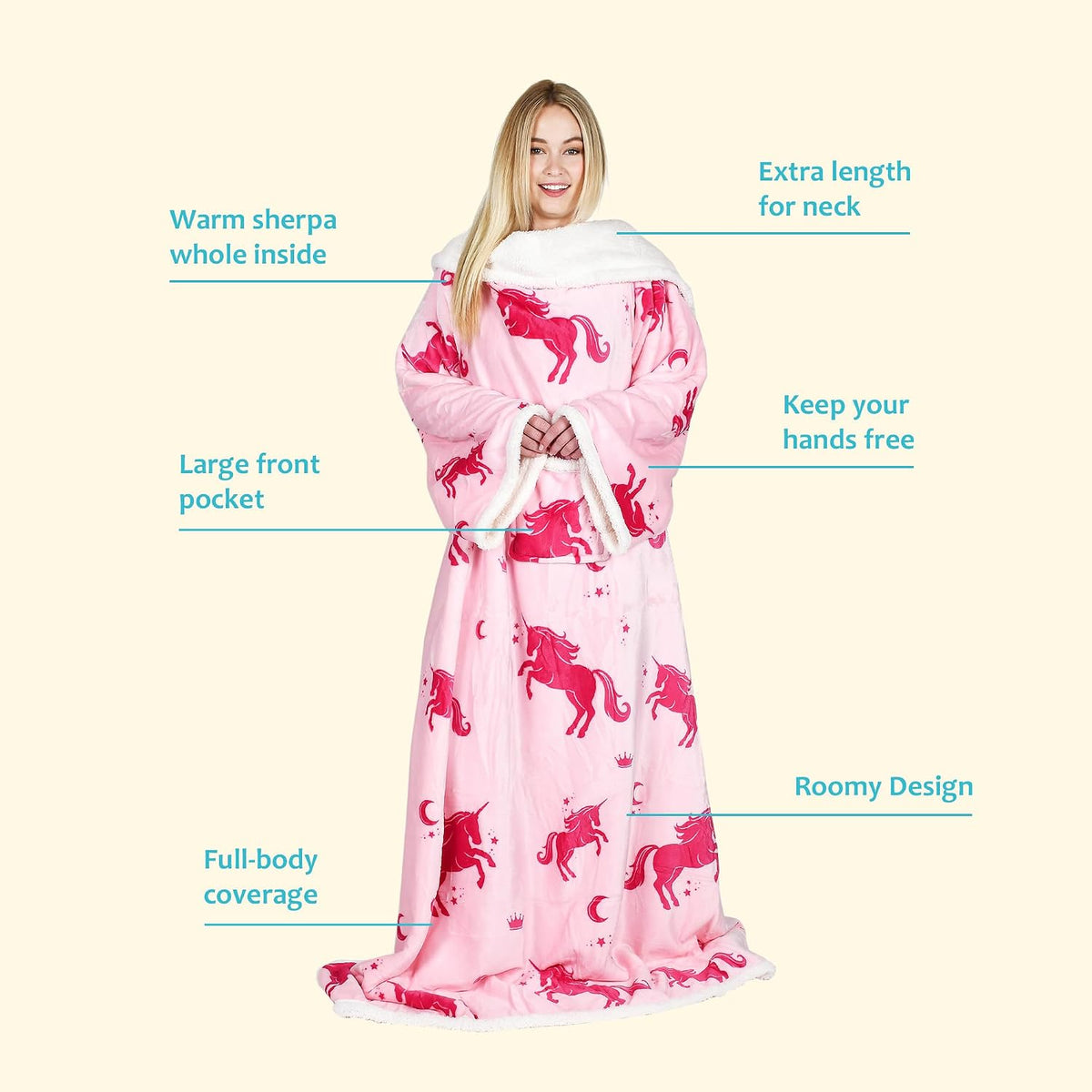 Catalonia Sherpa Wearable Blanket with Sleeves and Pocket for Adults
