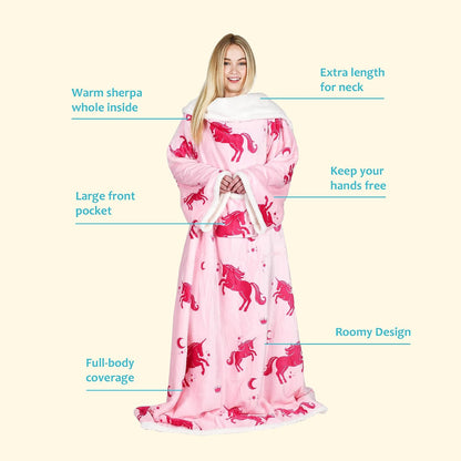 Catalonia Sherpa Wearable Blanket with Sleeves and Pocket for Adults