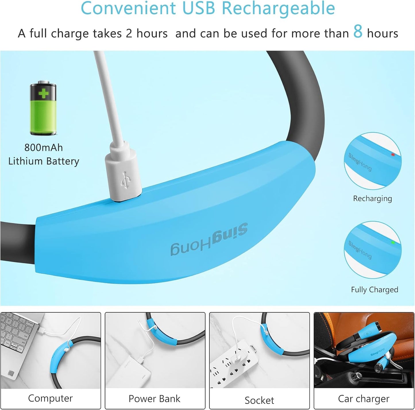 Neck Book Light LED Reading Lamp USB-C Rechargeable, Hands Free, 4 LED Bulbs, 4 Adjustable Brightness, for Reading in Bed or Reading in Car (Green)