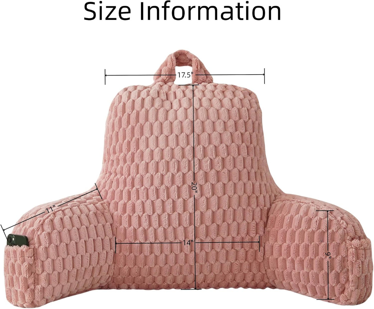 Large Reading Pillow for Adults, Back Support Pillow for Sitting Up in Bed with Arms, Couch for Lounging Bedrest, Pink