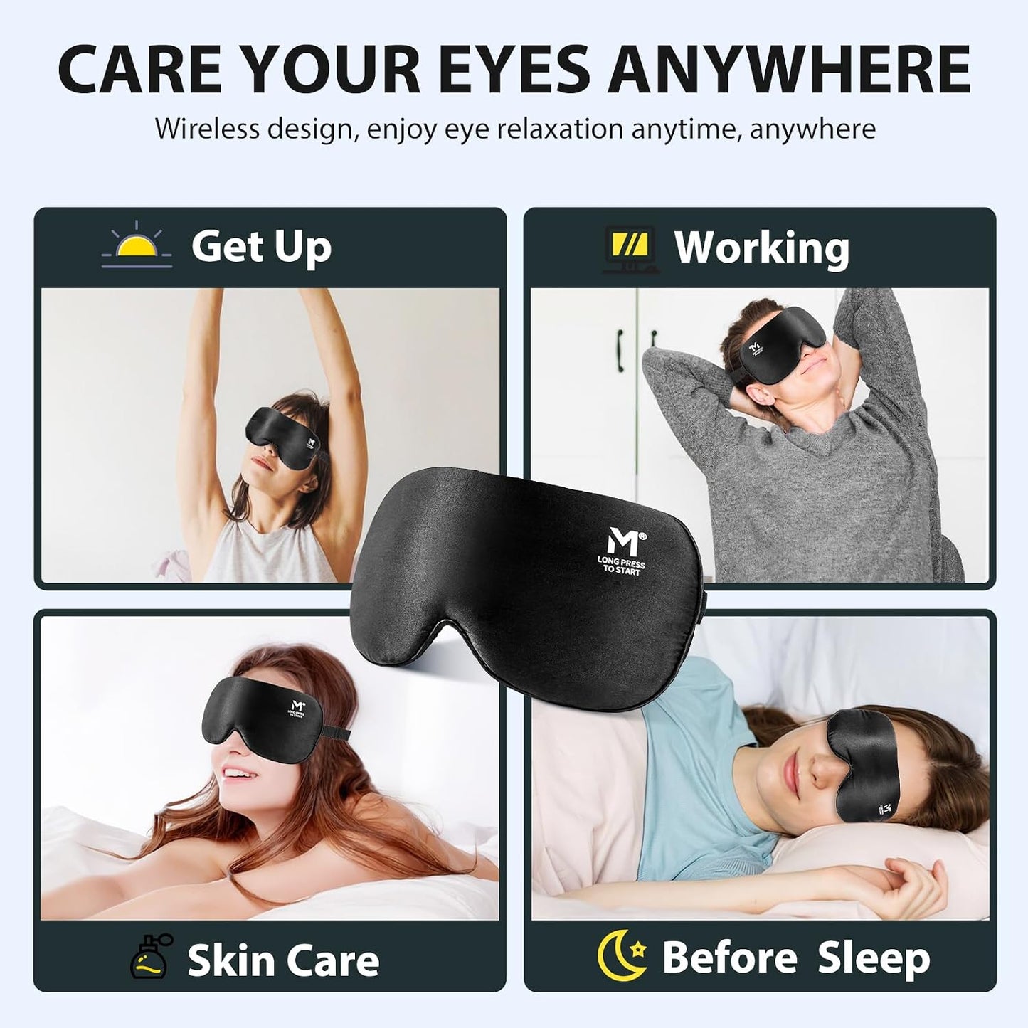 Silk Cordless Heated Eye Mask, Washable Heat Eye Compress for Dry Eye Electric Eye Heating Pad Warm Eye Mask for Eye Fatigue Stye Sinus Blepharitis MGD Gifts for Men Women - MerSun