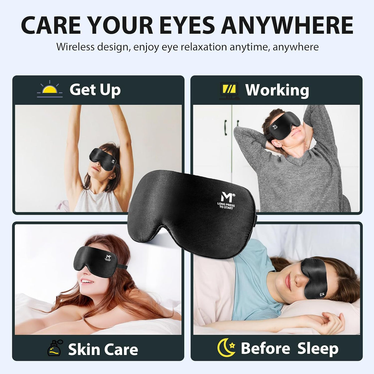 Silk Cordless Heated Eye Mask, Washable Heat Eye Compress for Dry Eye Electric Eye Heating Pad Warm Eye Mask for Eye Fatigue Stye Sinus Blepharitis MGD Gifts for Men Women - MerSun