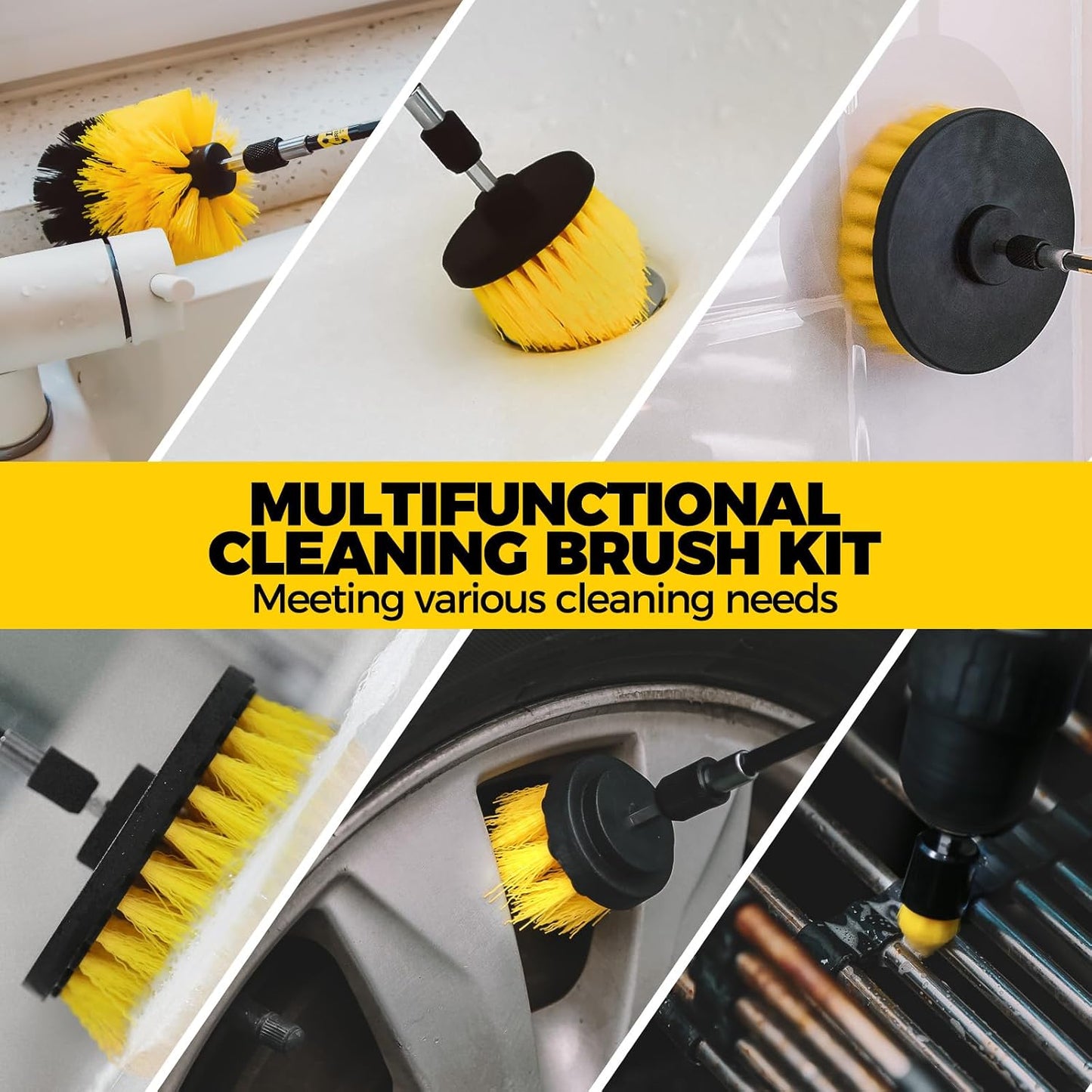 Holikme 40 Piece Drill Brush Attachment Set and Scrub Pad Set for Clean | 11 nylon brushes, 20 scouring pads, 5 sponges, 2 wool pads, 4-inch backer and extension, for car, grout, tiles
