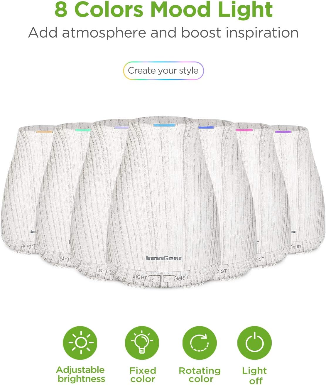 InnoGear Essential Oil Diffuser with Oils, 100ml Aromatherapy Diffuser with 6 Essential Oils Set, Aroma Cool Mist Humidifier Gift Set, Dark Wood Grain