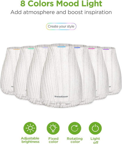 InnoGear Essential Oil Diffuser with Oils, 100ml Aromatherapy Diffuser with 6 Essential Oils Set, Aroma Cool Mist Humidifier Gift Set, Dark Wood Grain