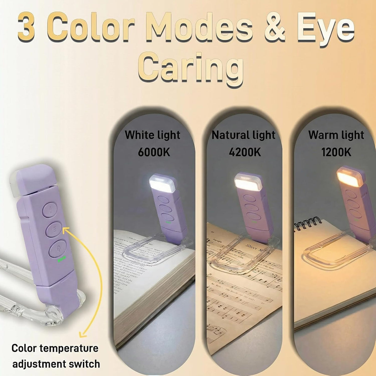 USB Rechargeable Book Light, Portable Clip-on LED Reading Light, Reading Lights for Books in Bed with 3 Amber Colors & 5 Brightness Dimmable, Compact & Long Lasting, Perfect for Book Lovers (Green)