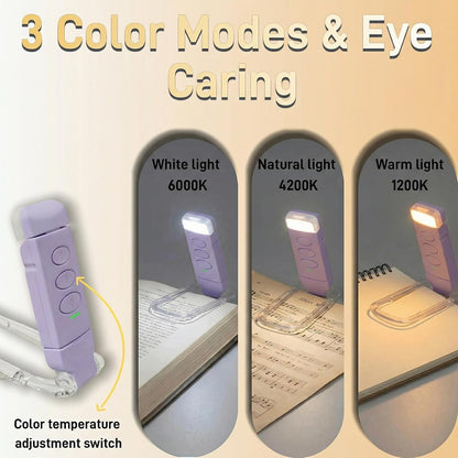 USB Rechargeable Book Light, Portable Clip-on LED Reading Light, Reading Lights for Books in Bed with 3 Amber Colors & 5 Brightness Dimmable, Compact & Long Lasting, Perfect for Book Lovers (Green)