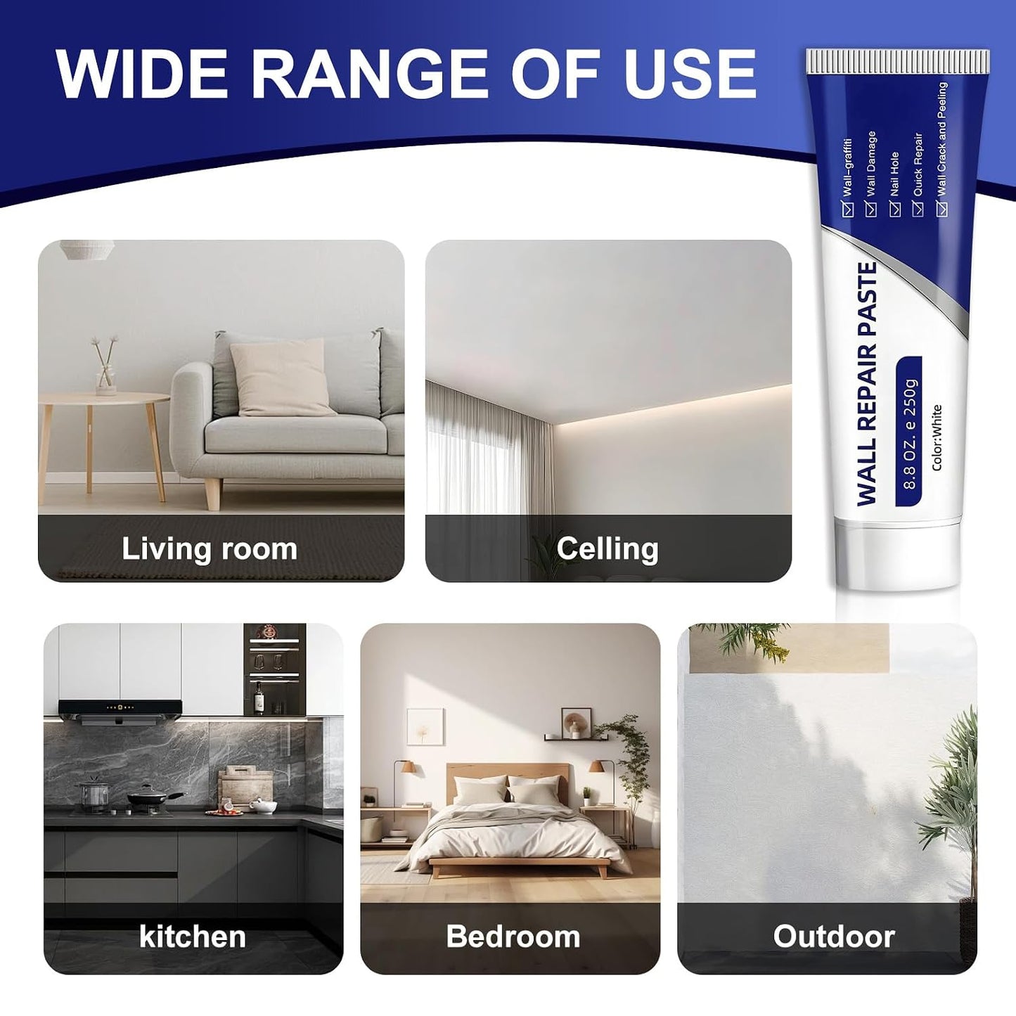 Drywall Repair Kit, 2 Pack Wall Mending Agent, Wall Patch Repair Kit with Scraper, Simple Filling of Wall Holes＆Efficient Crack Repair