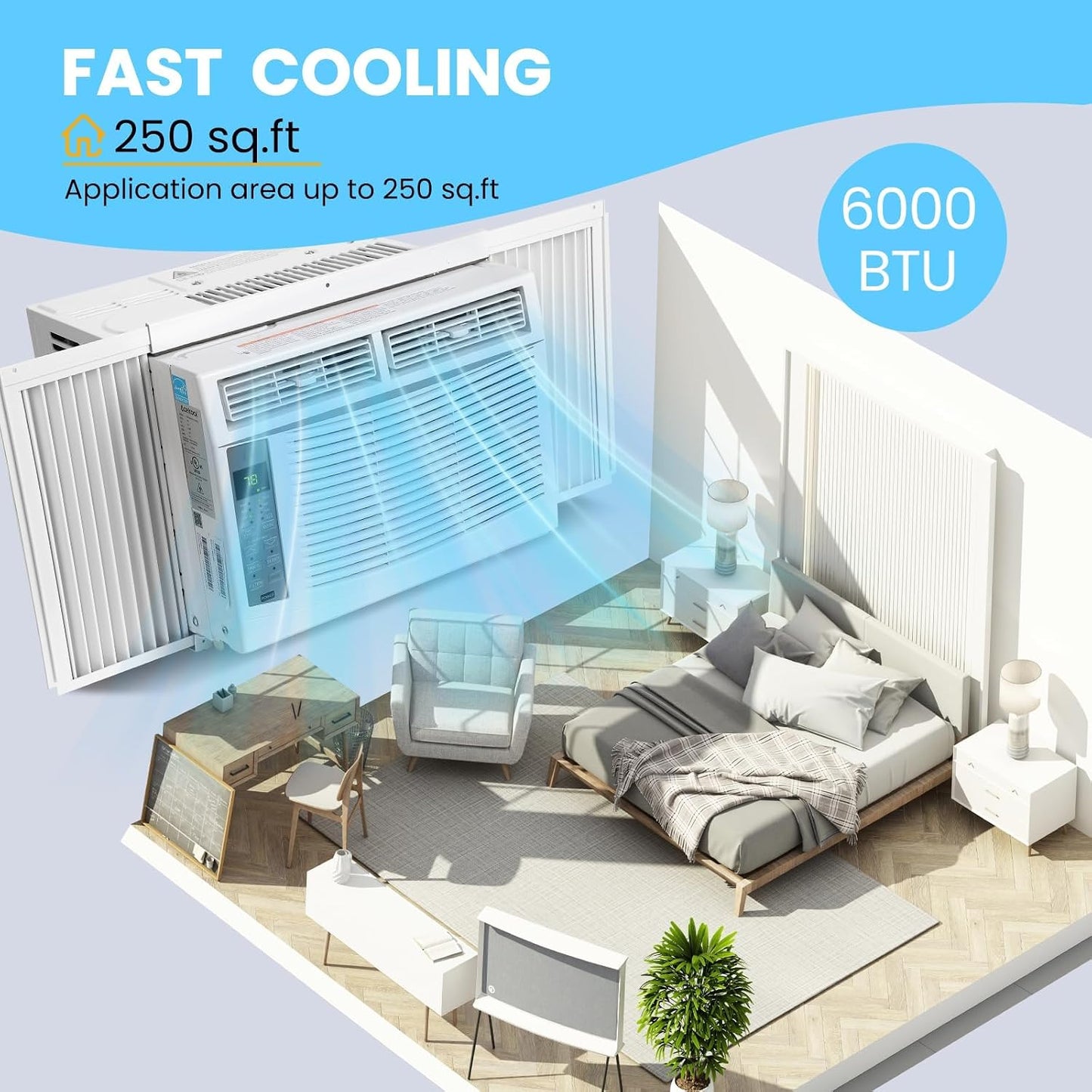 10000 BTU Portable Air Conditioner, 3 In1 Cooling Dehumidifier Fan, Quiet Fast Cooling, 4 Way Swing, LED Display, Remote, 24H Timer, 360° Wheels, Window Kit, Cools Rooms Up to 450 Sq.ft