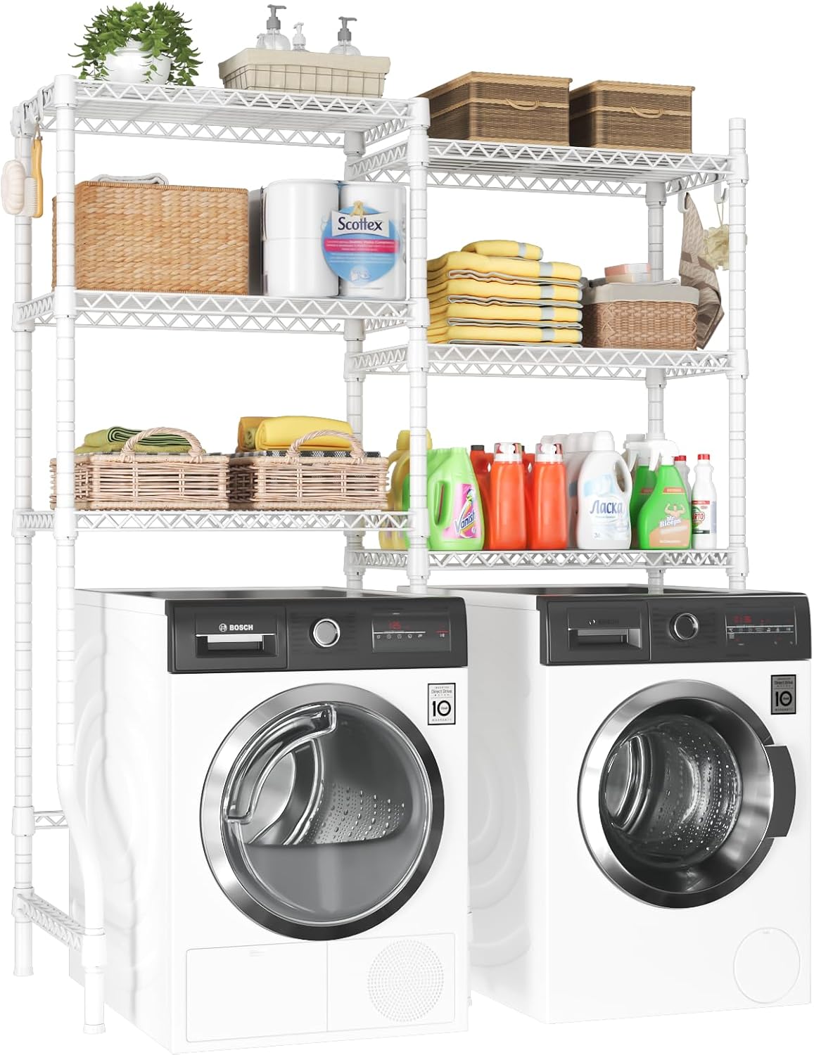 U15 Over Washer and Dryer Storage Shelves, Laundry Room Metal Rack | 6-Tier Shelf Space Saver Holds 568lbs, Above Washer Dryer Storage Rack for Organization, 63.4"W x 17.3"D x 76.4"H, Black
