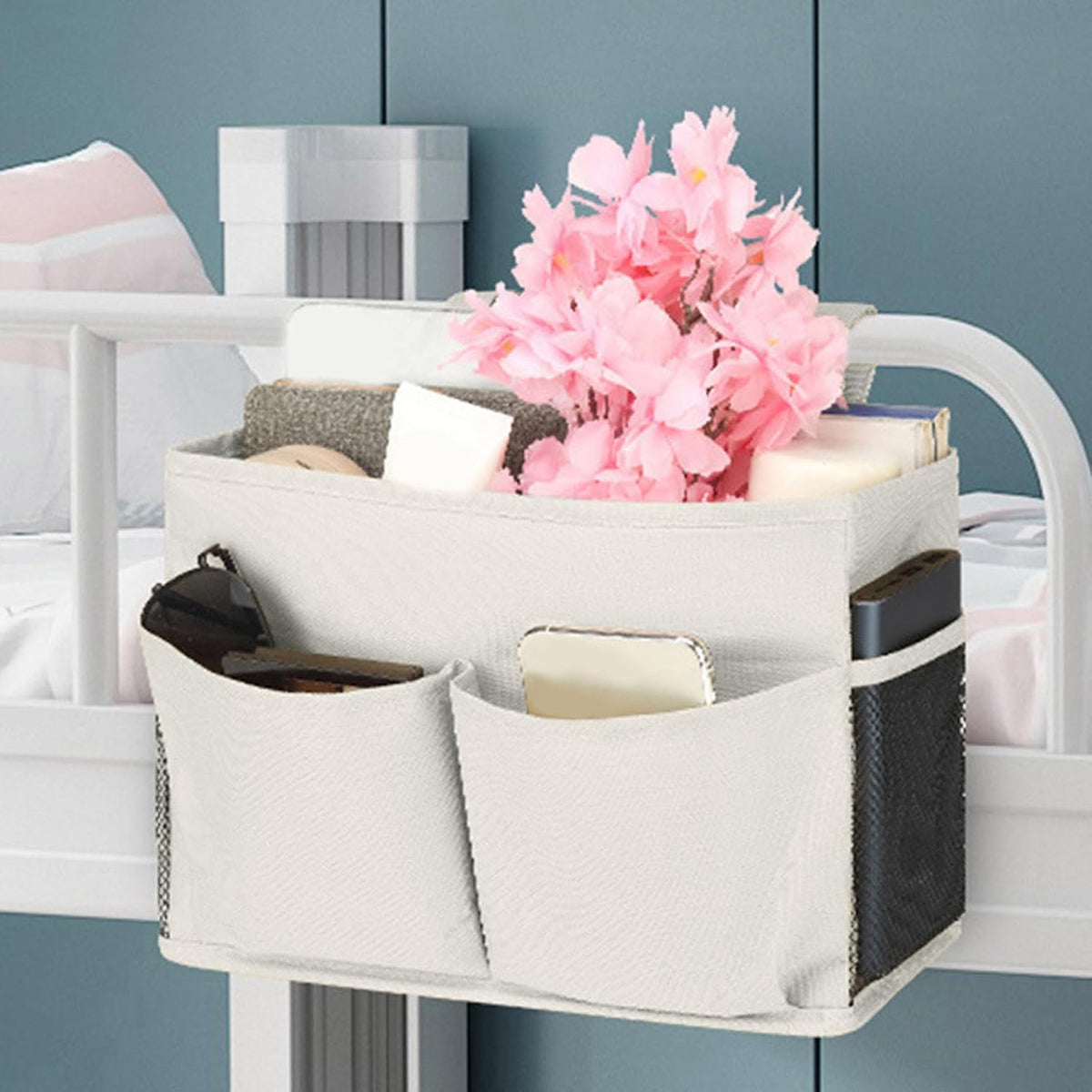 Bedside Caddy, Hanging Bed Organizer Storage Bag Pocket for Bunk and Hospital Beds, Bedside Caddy for Dorm Bed Headboards Bunk Hospital Beds Book Phone Magazine Holder (yellow)