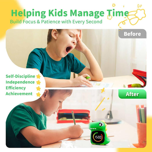 Pink Dinosaur Visual Timer for Kids, Girls Potty Training Timer | Color Countdown, Rechargeable, LED Screen, 99 Minute, Toddler, Children, Transition, 2-Min Toothbrush Setting, Hand Washing