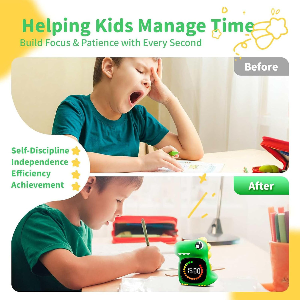 Pink Dinosaur Visual Timer for Kids, Girls Potty Training Timer