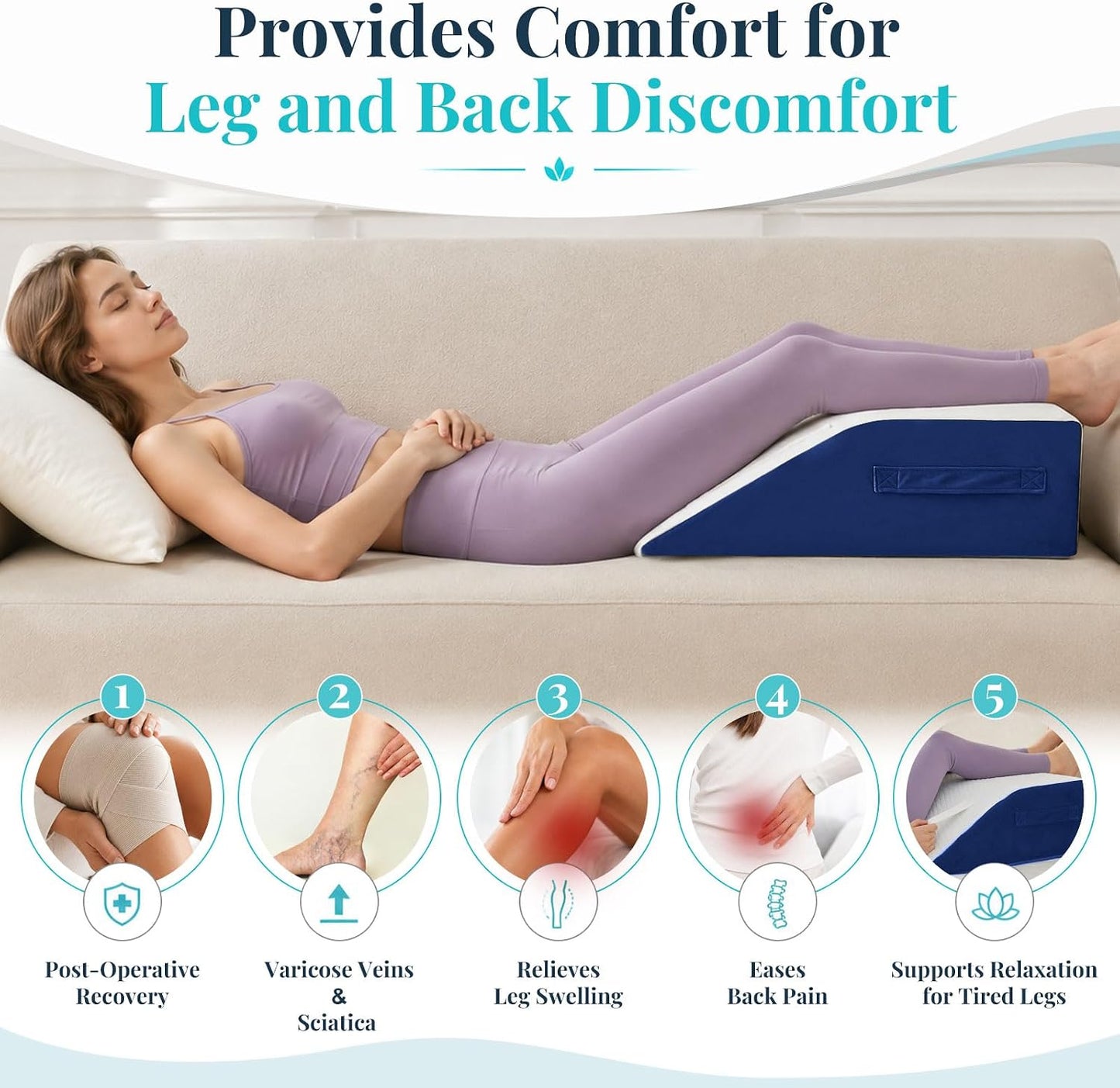 Yojoker Leg Elevation Pillow Blood Circulation, Memory Foam Wedge Pillow for Legs Swelling, Leg Elevation Pillows for After Surgery, Knee Wedge Pillow for Sleeping Back Hip Ankles Relief White/Grey