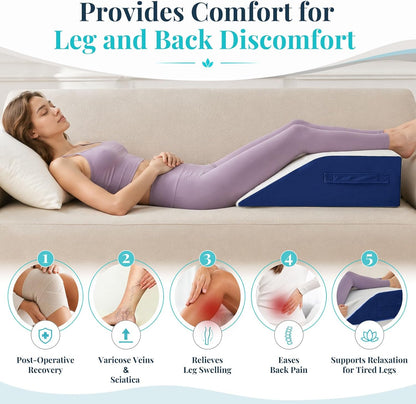 Yojoker Leg Elevation Pillow Blood Circulation, Memory Foam Wedge Pillow for Legs Swelling, Leg Elevation Pillows for After Surgery, Knee Wedge Pillow for Sleeping Back Hip Ankles Relief White/Grey