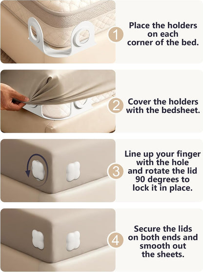 Bed Sheet Holders for Corners, 4-Pack Fitted Sheet Holder Keep Sheets Firm,Fits Any Size Mattress-No More Shifting Bedding