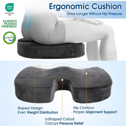 CloudBliss Ergonomic Seat Cushion & Lumbar Support Pillow Set, Black,Large