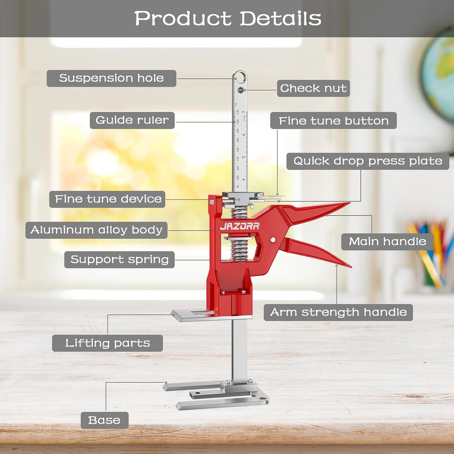 2Pcs Metal Labor Saving Arm Jack, Hand Furniture Lifter Tool, Furniture Jack, 440LBS Capacity Precise Control Slow/Fast Descent for Lifting Door Furniture, Window, Wall Tile Positioning