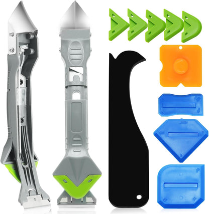 Caulking Tools, 5 in 1 Silicone Caulking Tool Kit, Sealant Finishing Tool, Sealant Finishing Tool & Grout Removal Tool with Adhesive Residue Scraper for Kitchen Bathroom Window, Sink Joint