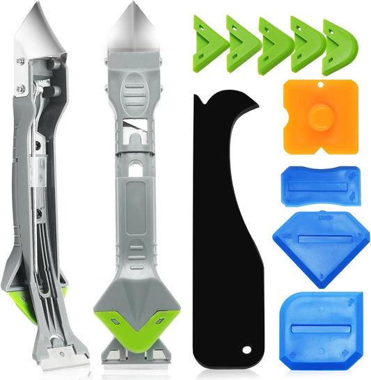 Caulking Tools, 5 in 1 Silicone Caulking Tool Kit, Sealant Finishing Tool, Sealant Finishing Tool & Grout Removal Tool with Adhesive Residue Scraper for Kitchen Bathroom Window, Sink Joint