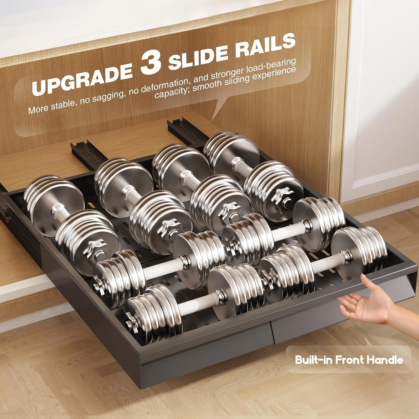 Seinloes Pull Out Cabinet Organizer, 4-Side Expandable to Fit Most Cabinets, 3 Rail Slide Out Drawers with Raising Pad for Framed & Frameless Cabinets, 13"-21" W x 17"-24" D, White, 2 Pack