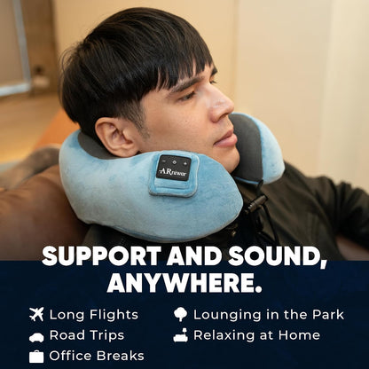 Bluetooth Music Semicircular Neck Pillow Wireless Bluetooth Speaker Suitable Airplane,Bus,Train,Car,Office,and Outdoor Camping for Sleeping, Resting The Best Travel Essentials. (Black)