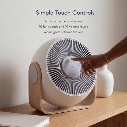 SNOOZ Breez 2 Smart Cooling Fan for Bedroom & White Noise Machine, Powerful | 2-in-1 Fan + White Noise Machine, 380 CFM, 10 Fan Speeds, 10 Sound Levels, App Remote, Timer, Scheduler, Auto Temp, Wood Base