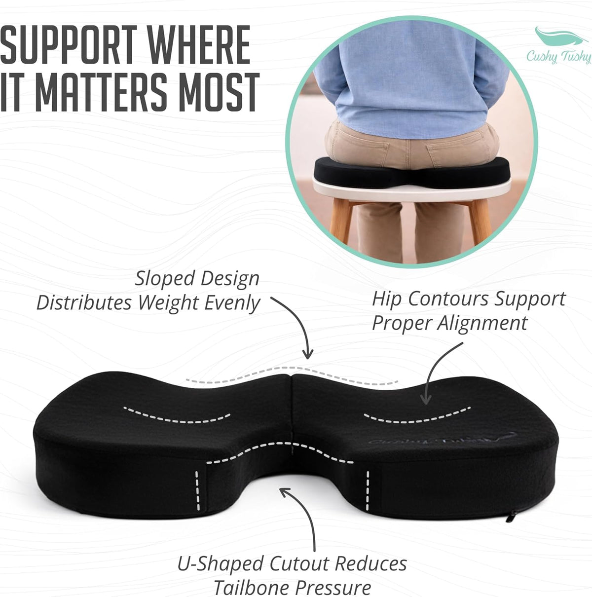 Cushy Tushy Premium Foldable Travel Seat Cushion - for Relief of Lower Back, Sciatic, Butt and Tailbone Pain - for Home & Office Use, Perfect for Travel or Driving - Coccyx Seat Cushion